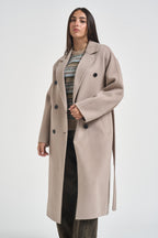 Cappotto donna lungo doppiopetto con cinta beige PENELOPE ATHOSVISONE 104 ACCADEMIE TESSILI 