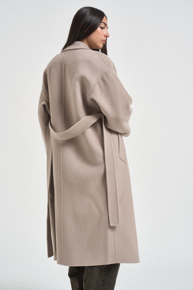 Cappotto donna lungo doppiopetto con cinta beige PENELOPE ATHOSVISONE 104 ACCADEMIE TESSILI 