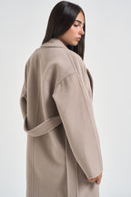 Cappotto donna lungo doppiopetto con cinta beige PENELOPE ATHOSVISONE 104 ACCADEMIE TESSILI 