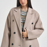 Cappotto donna lungo doppiopetto con cinta beige PENELOPE ATHOSVISONE 104 ACCADEMIE TESSILI 