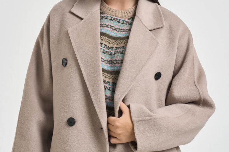 Cappotto donna lungo doppiopetto con cinta beige PENELOPE ATHOSVISONE 104 ACCADEMIE TESSILI 