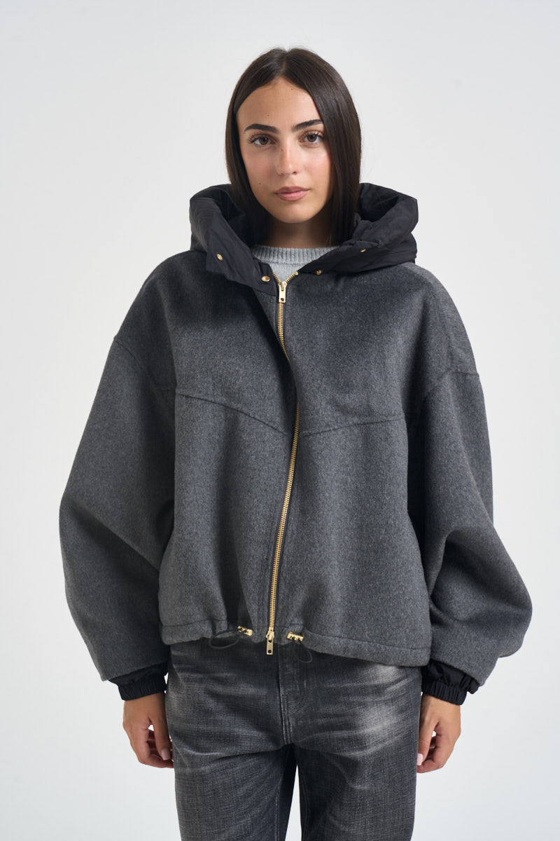 Cappotto donna cropped con cappuccio grigio WINONA DARKGREYANTRACITE ACCADEMIE TESSILI 