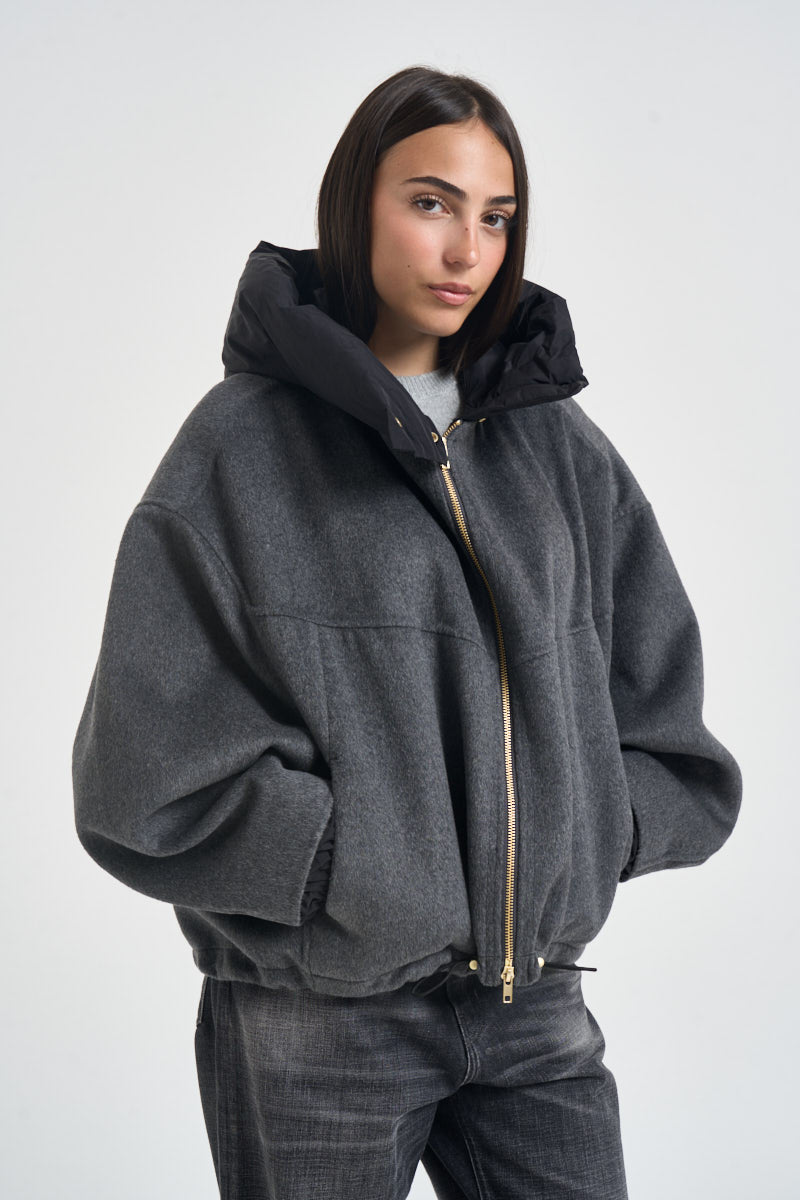 Cappotto donna cropped con cappuccio grigio WINONA DARKGREYANTRACITE ACCADEMIE TESSILI 