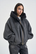 Cappotto donna cropped con cappuccio grigio WINONA DARKGREYANTRACITE ACCADEMIE TESSILI 