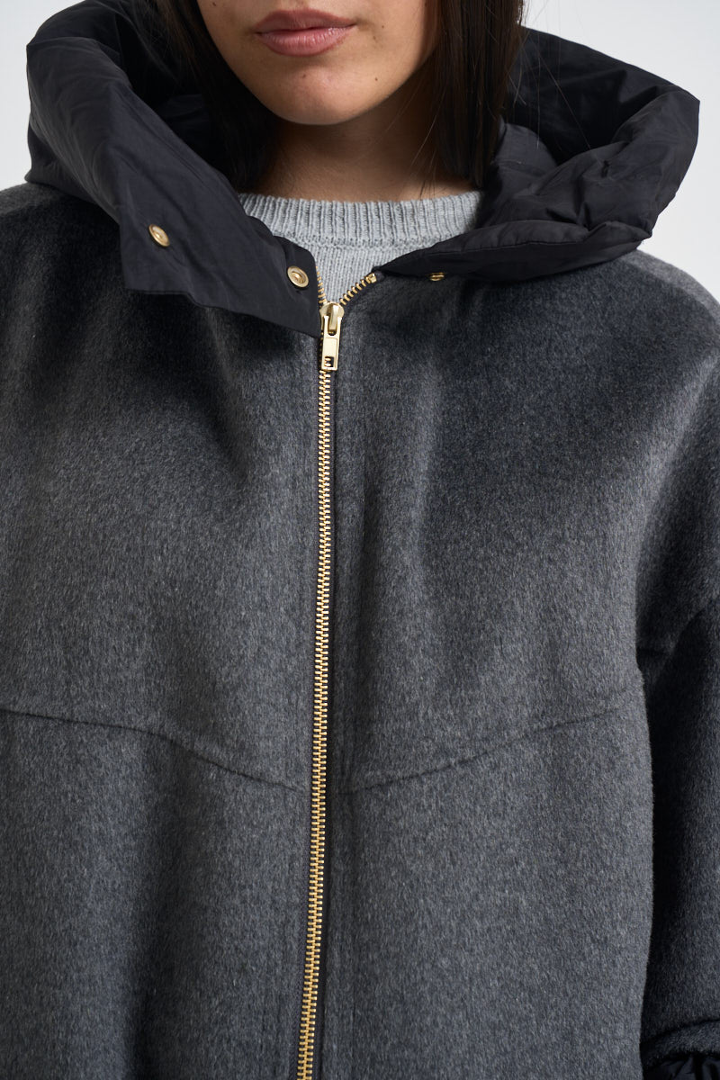 Cappotto donna cropped con cappuccio grigio WINONA DARKGREYANTRACITE ACCADEMIE TESSILI 