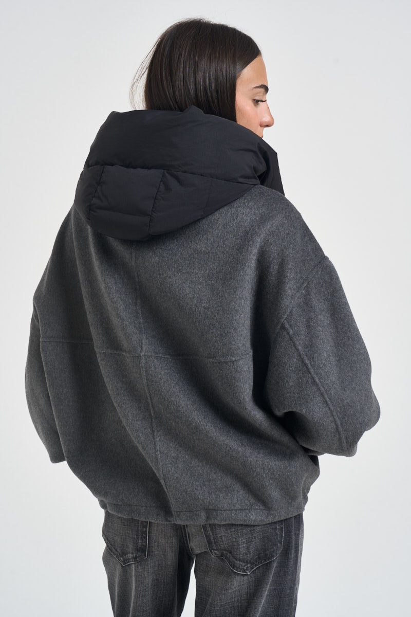 Cappotto donna cropped con cappuccio grigio WINONA DARKGREYANTRACITE ACCADEMIE TESSILI 