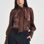 Camicia donna in raso con fiocco ruggine 17135 BROWN ACTUALEE 