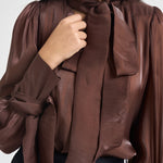 Camicia donna in raso con fiocco ruggine 17135 BROWN ACTUALEE 