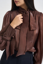 Camicia donna in raso con fiocco ruggine 17135 BROWN ACTUALEE 