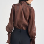 Camicia donna in raso con fiocco ruggine 17135 BROWN ACTUALEE 