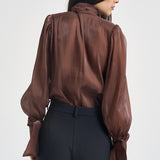Camicia donna in raso con fiocco ruggine 17135 BROWN ACTUALEE 