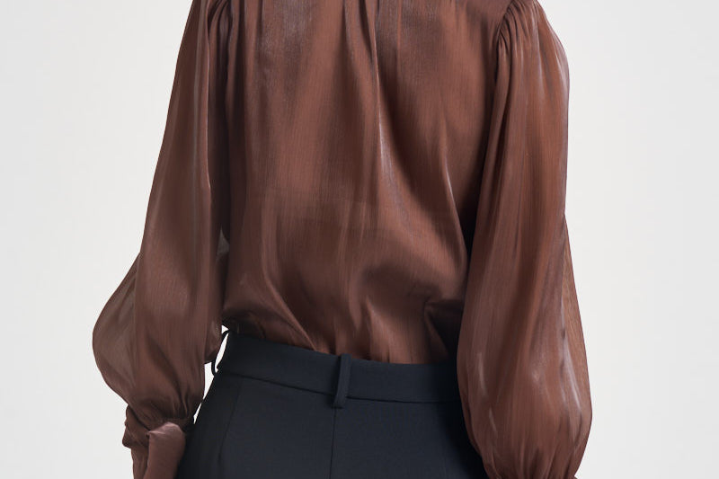 Camicia donna in raso con fiocco ruggine 17135 BROWN ACTUALEE 