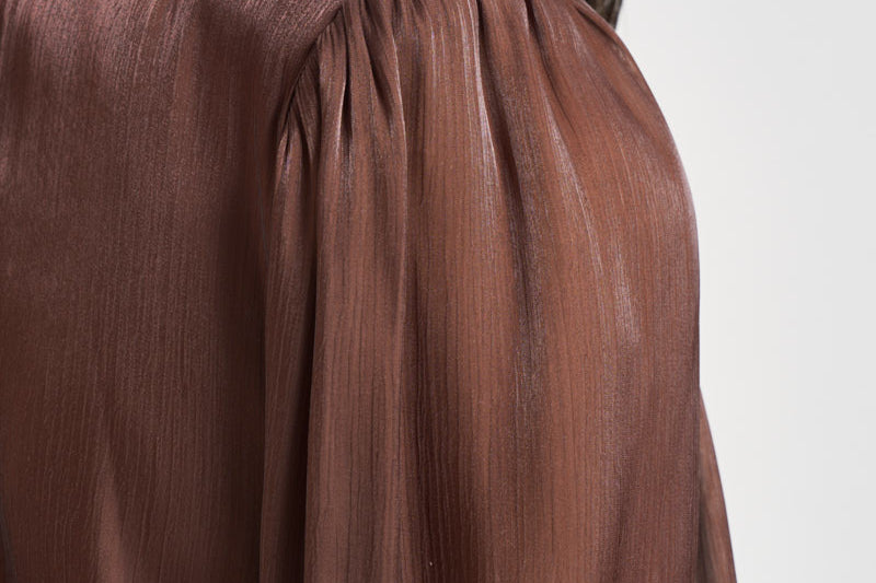 Camicia donna in raso con fiocco ruggine 17135 BROWN ACTUALEE 