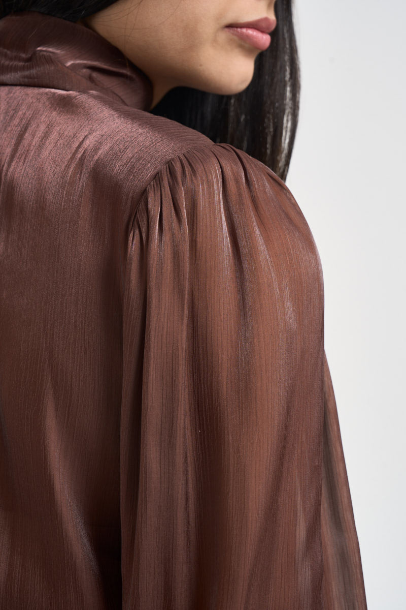 Camicia donna in raso con fiocco ruggine 17135 BROWN ACTUALEE 