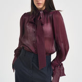 Camicia donna in raso con fiocco bordeaux 17135 BURGUNDY ACTUALEE 