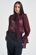 Camicia donna in raso con fiocco bordeaux 17135 BURGUNDY ACTUALEE 