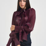 Camicia donna in raso con fiocco bordeaux 17135 BURGUNDY ACTUALEE 