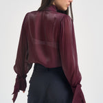 Camicia donna in raso con fiocco bordeaux 17135 BURGUNDY ACTUALEE 