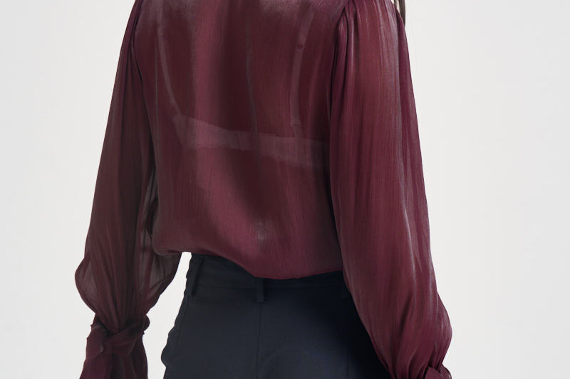 Camicia donna in raso con fiocco bordeaux 17135 BURGUNDY ACTUALEE 
