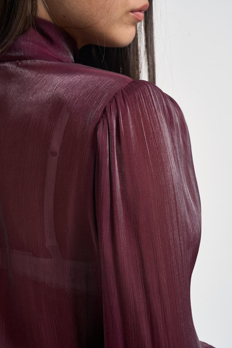 Camicia donna in raso con fiocco bordeaux 17135 BURGUNDY ACTUALEE 
