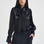 Camicia donna in raso con fiocco nera 17135 NERO ACTUALEE 