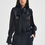 Camicia donna in raso con fiocco nera 17135 NERO ACTUALEE 