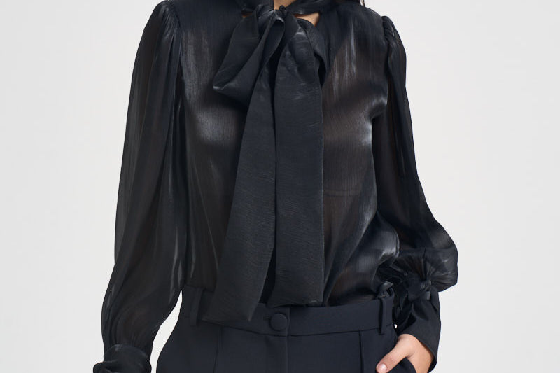 Camicia donna in raso con fiocco nera 17135 NERO ACTUALEE 