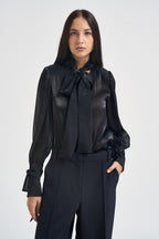 Camicia donna in raso con fiocco nera 17135 NERO ACTUALEE 
