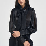 Camicia donna in raso con fiocco nera 17135 NERO ACTUALEE 
