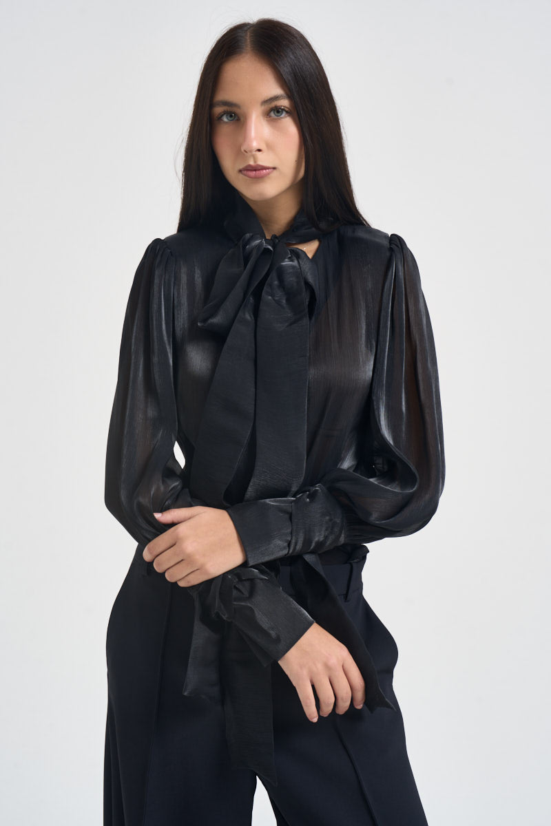 Camicia donna in raso con fiocco nera 17135 NERO ACTUALEE 