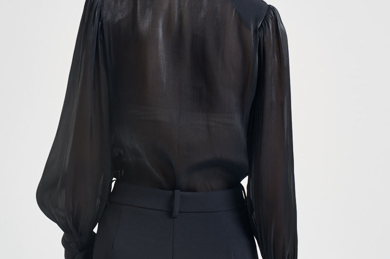 Camicia donna in raso con fiocco nera 17135 NERO ACTUALEE 