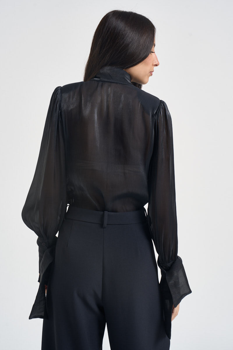 Camicia donna in raso con fiocco nera 17135 NERO ACTUALEE 