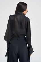 Camicia donna in raso con fiocco nera 17135 NERO ACTUALEE 