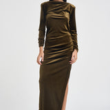 Abito donna lungo in velluto verde oliva 17177 OLIVE ACTUALEE 