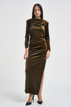 Abito donna lungo in velluto verde oliva 17177 OLIVE ACTUALEE 
