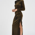 Abito donna lungo in velluto verde oliva 17177 OLIVE ACTUALEE 