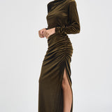 Abito donna lungo in velluto verde oliva 17177 OLIVE ACTUALEE 