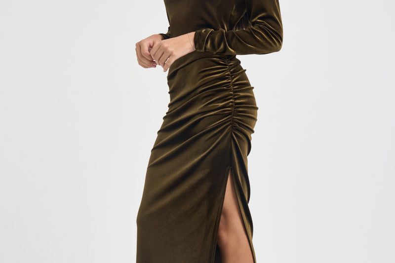 Abito donna lungo in velluto verde oliva 17177 OLIVE ACTUALEE 