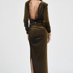 Abito donna lungo in velluto verde oliva 17177 OLIVE ACTUALEE 
