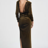 Abito donna lungo in velluto verde oliva 17177 OLIVE ACTUALEE 