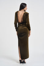 Abito donna lungo in velluto verde oliva 17177 OLIVE ACTUALEE 