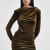 Abito donna lungo in velluto verde oliva 17177 OLIVE ACTUALEE 