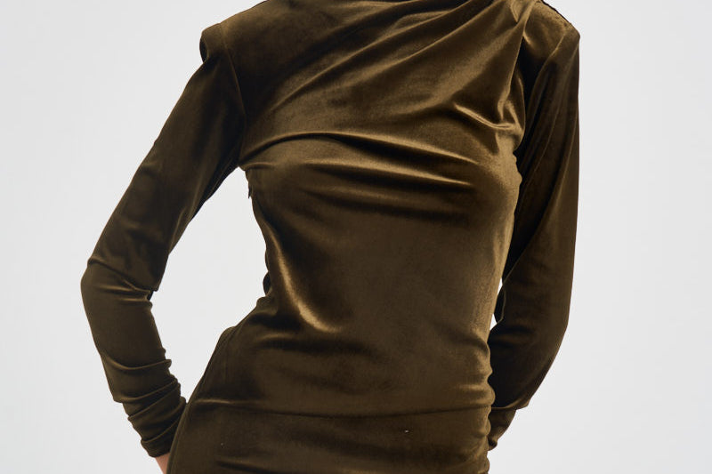 Abito donna lungo in velluto verde oliva 17177 OLIVE ACTUALEE 