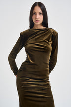 Abito donna lungo in velluto verde oliva 17177 OLIVE ACTUALEE 