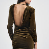 Abito donna lungo in velluto verde oliva 17177 OLIVE ACTUALEE 