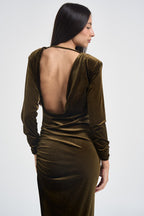 Abito donna lungo in velluto verde oliva 17177 OLIVE ACTUALEE 