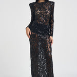 Abito donna lungo in pizzo con paillettes nero 2611AB NERO ACTUALEE 