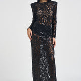 Abito donna lungo in pizzo con paillettes nero 2611AB NERO ACTUALEE 