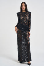 Abito donna lungo in pizzo con paillettes nero 2611AB NERO ACTUALEE 