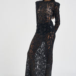 Abito donna lungo in pizzo con paillettes nero 2611AB NERO ACTUALEE 